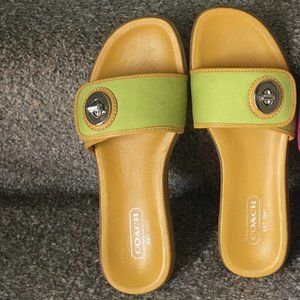 Coach Authentic Slides Yellow/Lime, 8M, Leather, Silver Locks